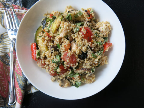 Bulgur Wheat Salad with Grilled Vegetables, Mozzarella and Basil
