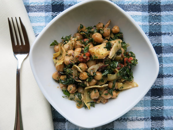 Marinated Chickpea Salad with Artichokes, Sun-dried Tomatoes and Olives