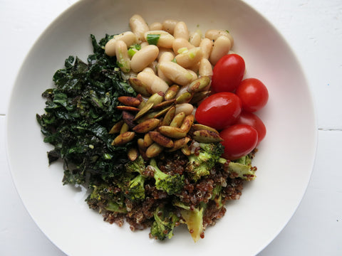 Lemon- Pepper Quinoa with Roasted Broccoli, Cannellini Beans, Kale and Pepitas