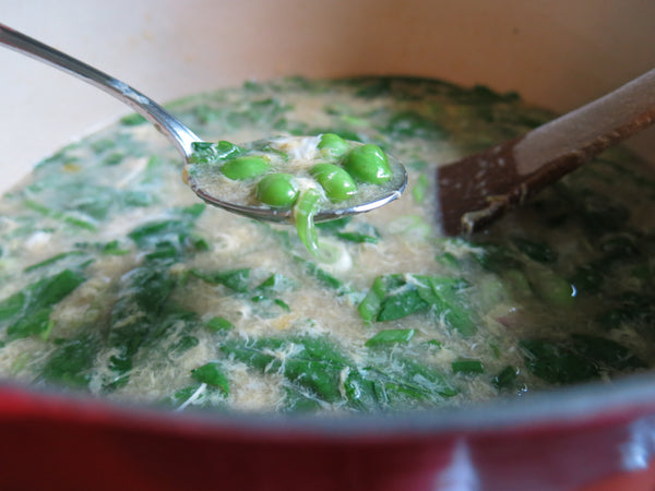 Egg Drop Soup with Edamame and Spinach
