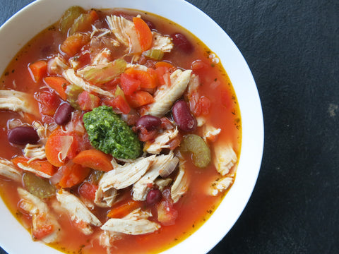 Chicken Stew with Vegetables, Beans and Pesto