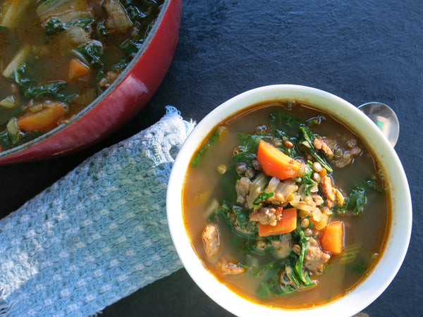 Lentil and Sausage Stew with Greens