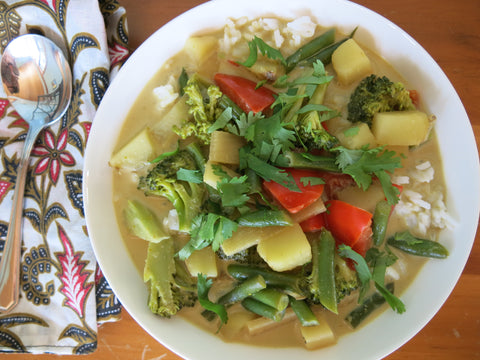 Spicy Vegetable Thai Green Curry with Jasmine Rice